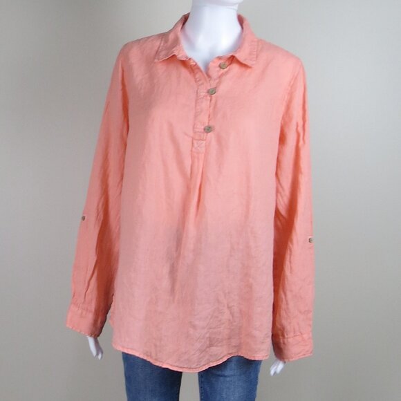 Sigrid Olsen 100% Linen Tunic Top SIZE Large Peachy Orange - Picture 1 of 10